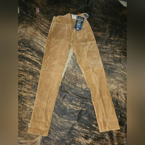 VIntage Wrangler Cowboy Cut Leather Pants size 9 34L 26 waist Tan NWT - Picture 2 of 12